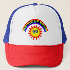 Ik wil sterven - regenboog lachende zon trucker pet