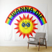 Ik wil sterven - regenboog lachende zon wandkleed (In Situ (horizontaal))