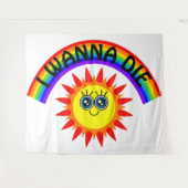 Ik wil sterven - regenboog lachende zon wandkleed (Voorkant (horizontaal))