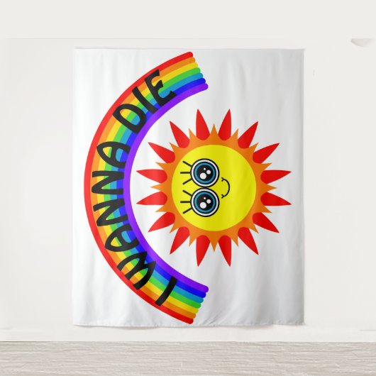 Ik wil sterven - regenboog lachende zon wandkleed (Voorkant)