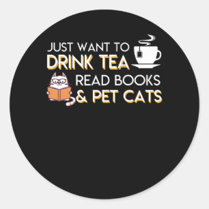 Ik wil theeboeken lezen Drinken dierenkatten Ronde Sticker