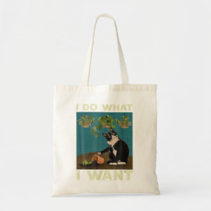 Ik wil Tuxedo Cat Gardening Funny Cat Qu Tote Bag