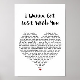 Ik wil verloren gaan met je witte hartlied Lyric Poster