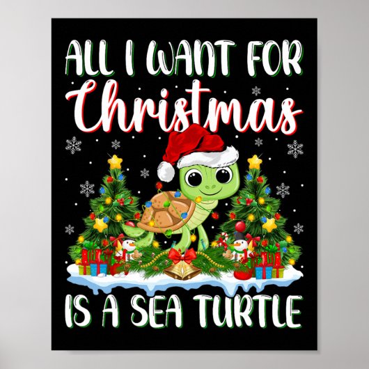 Ik wil voor de kerst is een Zee schildpad Xmas Tre Poster (Voorkant)