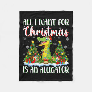 Ik wil voor Kerstmis is een alligator kerstboom li Fleece Deken