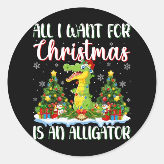 Ik wil voor Kerstmis is een alligator kerstboom li Ronde Sticker (Voorkant)