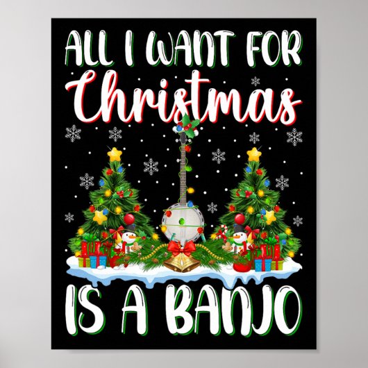 Ik wil voor Kerstmis is een banjo kerstboom lichte Poster (Voorkant)