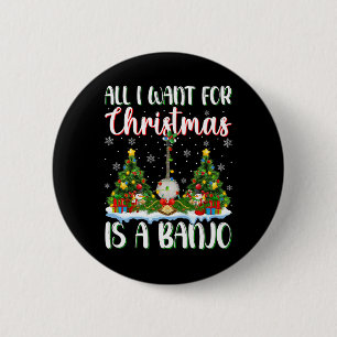 Ik wil voor Kerstmis is een banjo kerstboom lichte Ronde Button 5,7 Cm