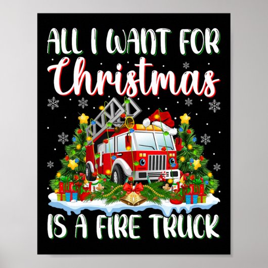 Ik wil voor Kerstmis is een brandweerwagen Xmas Tr Poster (Voorkant)