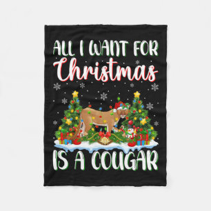 Ik wil voor Kerstmis is een Cougar kerstboom licht Fleece Deken