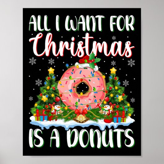 Ik wil voor Kerstmis is een Donuts kerstboom licht Poster (Voorkant)