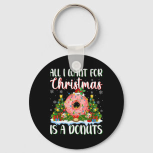 Ik wil voor Kerstmis is een Donuts kerstboom licht Sleutelhanger