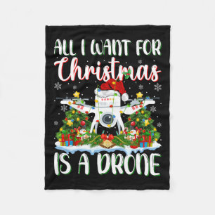 Ik wil voor Kerstmis is een drone kerstboomlichten Fleece Deken