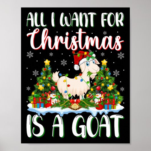 Ik wil voor Kerstmis is een geit kerstboom lichten Poster (Voorkant)