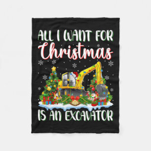 Ik wil voor Kerstmis is een graafmachine kerstboom Fleece Deken