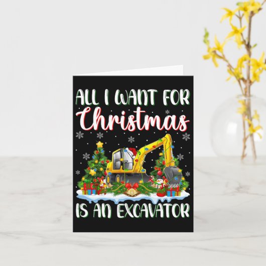 Ik wil voor Kerstmis is een graafmachine kerstboom Kaart (Gele Bloem)