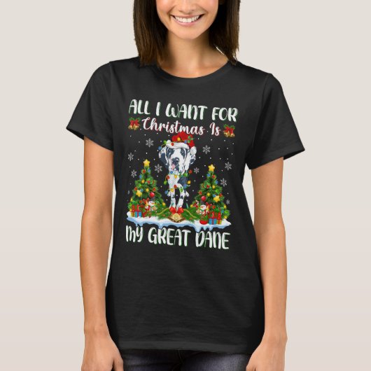 Ik wil voor Kerstmis is een grote Deense hond kers T-shirt (Voorkant)