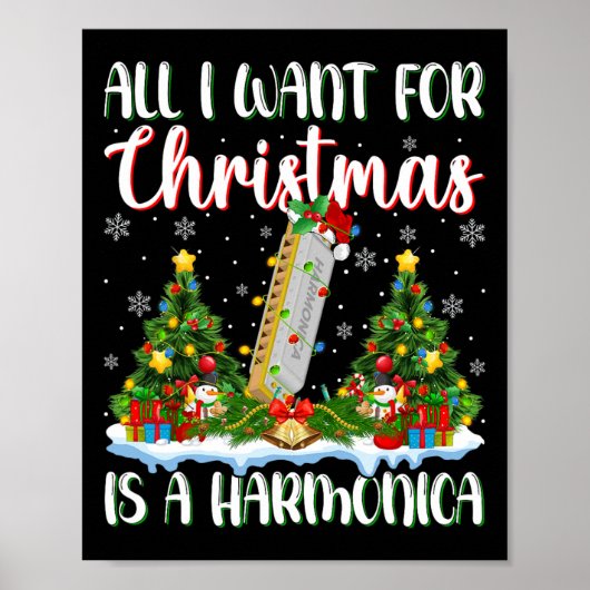 Ik wil voor Kerstmis is een harmonica kerstboom li Poster (Voorkant)
