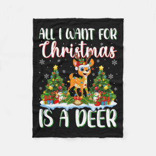 Ik wil voor Kerstmis is een hert kerstboom lichten Fleece Deken