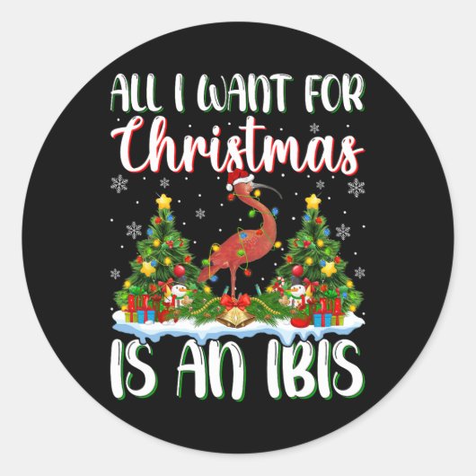 Ik wil voor Kerstmis is een ibis vogel kerstboom l Ronde Sticker (Voorkant)