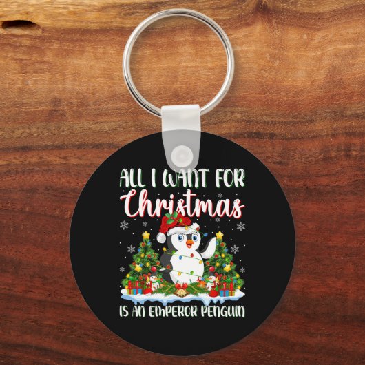 Ik wil voor Kerstmis is een keizer pinguïn kerstbo Sleutelhanger (Voorkant)
