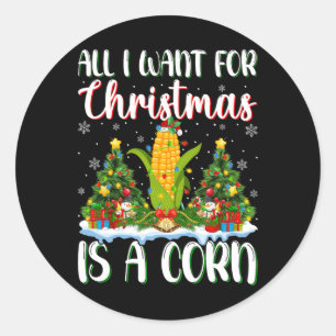 Ik wil voor Kerstmis is een maïs kerstboom lichten Ronde Sticker