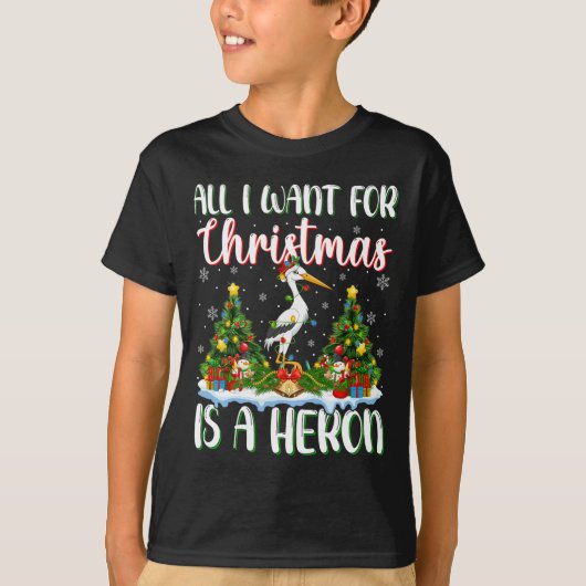 Ik wil voor Kerstmis is een reiger vogel kerstboom T-shirt (Voorkant)