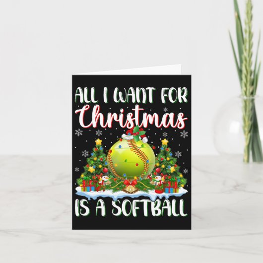 Ik wil voor Kerstmis is een softbal kerstboom lich Kaart (Voorkant)