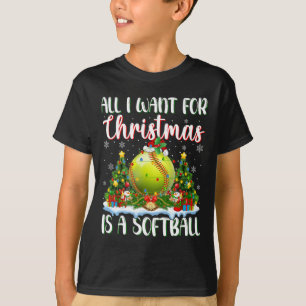 Ik wil voor Kerstmis is een softbal kerstboom lich T-shirt