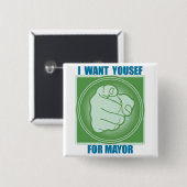 IK WIL YOUSEF ALS BURGEMEESTER VIERKANTE BUTTON 5,1 CM (Voorkant /achterkant)