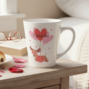 Ik Woefoe Jou Cute Dachshund Hond Rode Hart Ballon Latte Mok