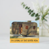 IK WONEN NU AAN DE RIVIER Fun Trailers van Hout Briefkaart (Staand voorkant)