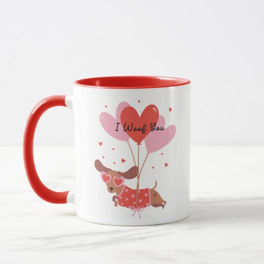 Ik woof je Schattigee teckel hond rode hart ballon Mok (Links)