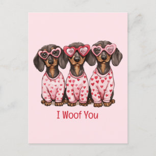 Ik woof je Valentijnsdag teckel honden Feestdagenkaart