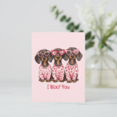 Ik woof je Valentijnsdag teckel honden Feestdagenkaart (Staand voorkant)