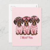 Ik woof je Valentijnsdag teckel honden Feestdagenkaart (Voorkant / Achterkant)