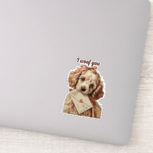 Ik woof je Vintage Pup Valentijnsdag Sticker