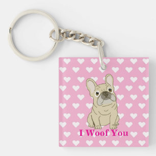 Ik Woof Jou - Franse Bulldog harten Sleutelhanger