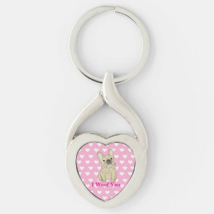 Ik Woof Jou - Franse Bulldog harten Sleutelhanger