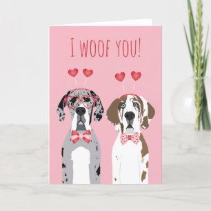 Ik Woof Jou Grote Daneshonden Roze Rood Feestdagen Kaart