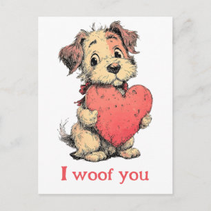 Ik woof jou Vintage Puppy Heart Valentijnsdag Briefkaart