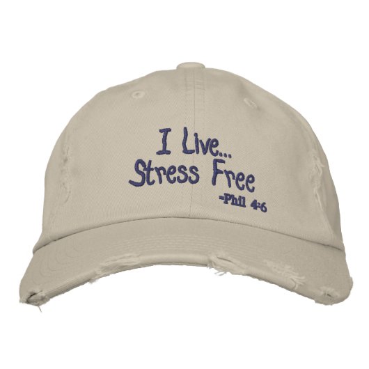 Ik woon Stress gratis Aanpassen Geborduurde Pet (Voorkant)