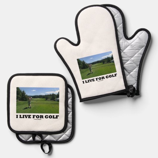 Ik woon voor Golf (Golfer op Golfcursus) Ovenwant & Pannenlap Set (Voorkant / Achterkant)