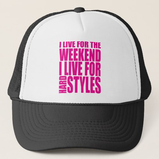 Ik woon voor het weekeinde (roze) trucker pet (Voorkant)