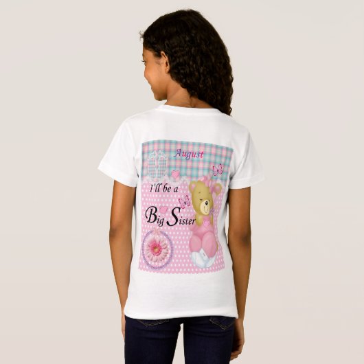 Ik word een Big Sister, August Girls T-shirt (Achterkant volledig)