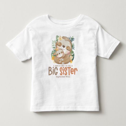 Ik word een grote zus luiaard aankondiging kinder shirts (Voorkant)