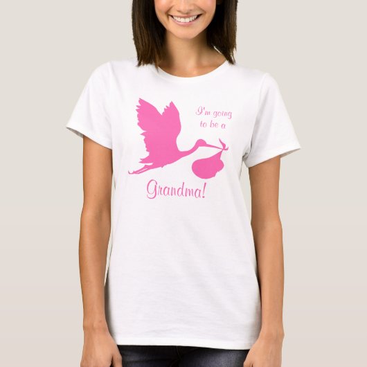 Ik word een oma Hot Pink Stork T-shirt (Voorkant)
