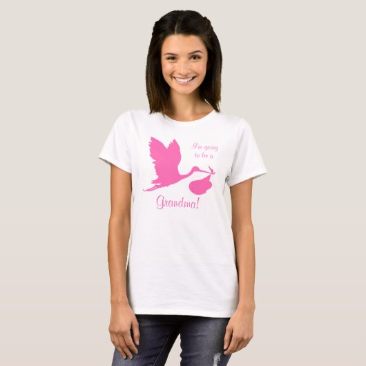 Ik word een oma Hot Pink Stork T-shirt (Voorkant volledig)
