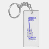 Ik word geweldige van gitaar spelen.  blauw sleutelhanger (Voorkant Links)