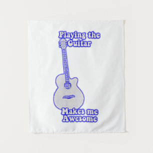 Ik word geweldige van gitaar spelen.  blauw wandkleed
